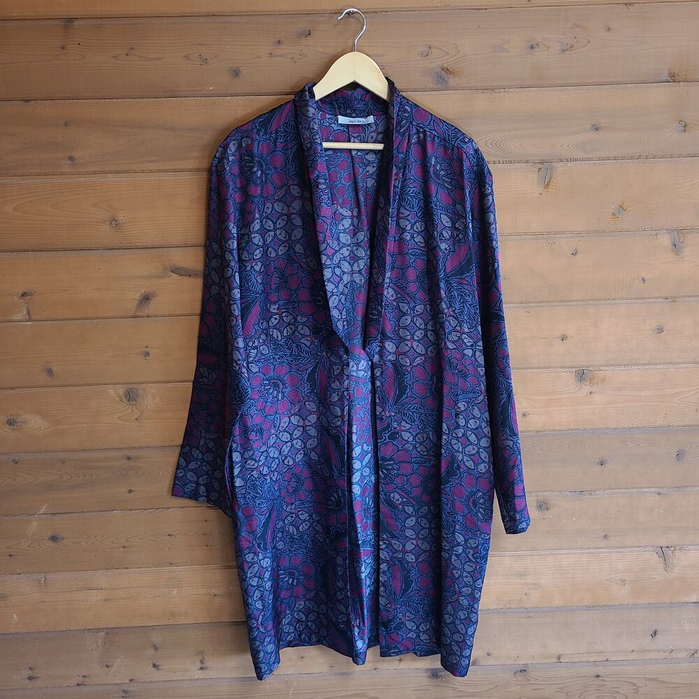Jac & Jack Lettie Silk Floral Kimono Robe Burgundy Boho Gothic 14 Dark Academia